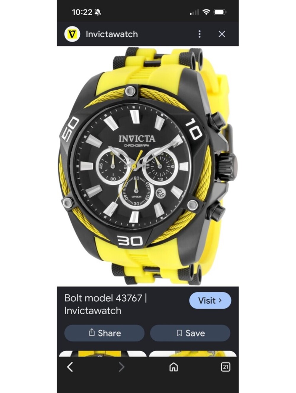 Invicta Bolt 46037 Men's Quartz Chronograph Watch - Yellow and Black